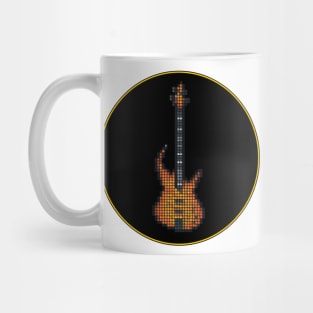 Tiled Pixel Burning Fire Bass Guitar in a Black Circle Mug